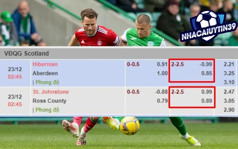 Tham khảo kèo tài xỉu 2-2.5 cho trận Hibernian vs Aberdeen